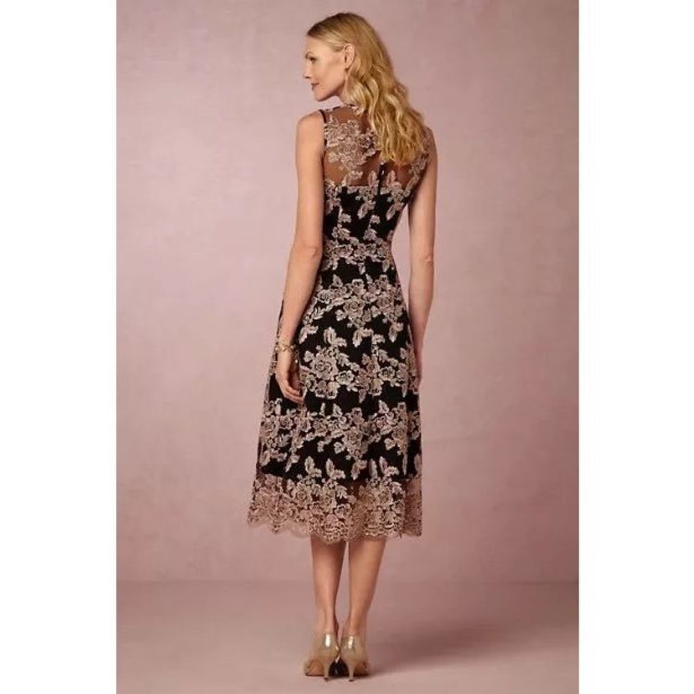 Hitherto Anthropologie BHLDN Tonya black pink lace midi dress size 2 - Picture 2 of 13